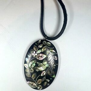 Wooden pendant necklace with hand crafted dove design - opal